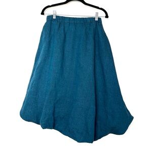 Boho Lagenlook Teal 100% Linen Bubble Hem Midi Skirt Breathable Prairiecore